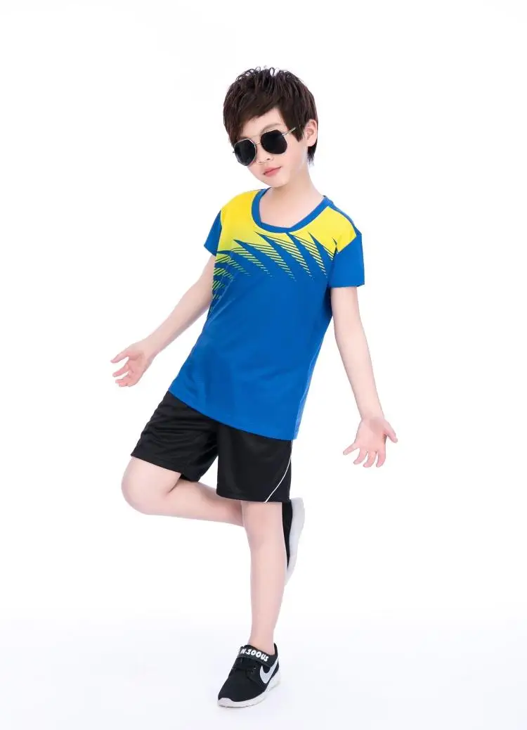 Мальчик Бадминтон Спорт одежда футболки костюмы, полиэстер дышащая для игры в настольный теннис, футболка шорты для улицы и занятий спортом одежда