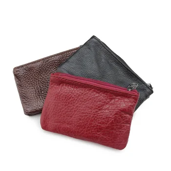 

women's genuine leather double zipper key wallets car key holders vintage color card holders convenient housekeeper coin purses