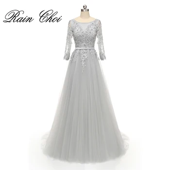 

3/4 Sleeves Appliques A line Formal Prom Gown Women Long Evening Dresses 2020