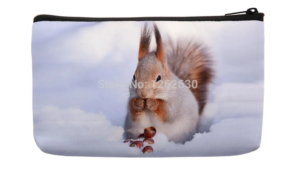 

Cute Lovely Fat Squirrel animal On The Snow Print Custom Small Cosmetic Bag Wristlet hand bag