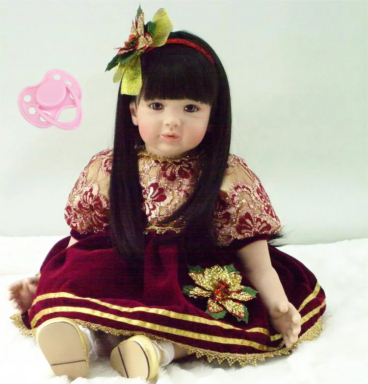 

60cm Silicone Vinyl Reborn Baby Doll Toy Lifelike Vinyl Toddler Princess Girl Babies With Long Dress Birthday Gift Play House To