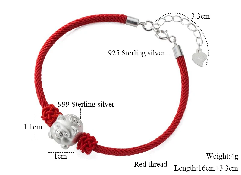 Модный милый регулируемый браслет со Свинкой плетеные браслеты для женщин Waven Lucky красная веревочная цепь 925 пробы серебряные браслеты ювелирные изделия