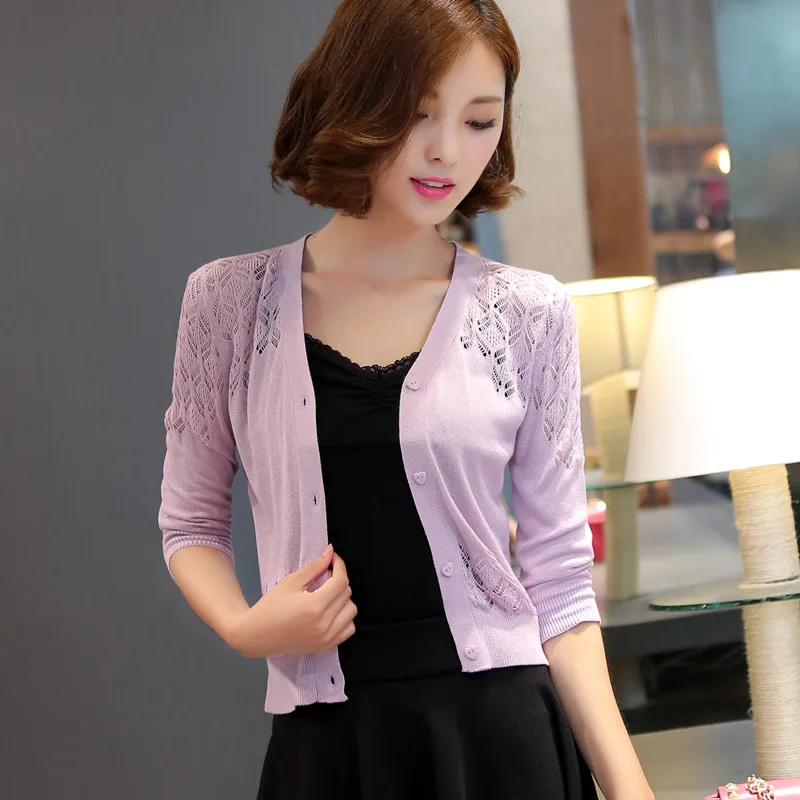 

sweater, cardigan, thin coat, 2019 spring and summer wear, new short sweater, hollowed out and small shawl sunscreen.
