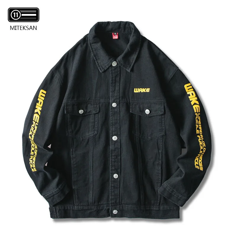 

New Spring Vintage Denim Bomber Jacket Men black Jeans Jacket V-neck Streetwear Causal cotton Jacket Coat Outwear Male Plus Size