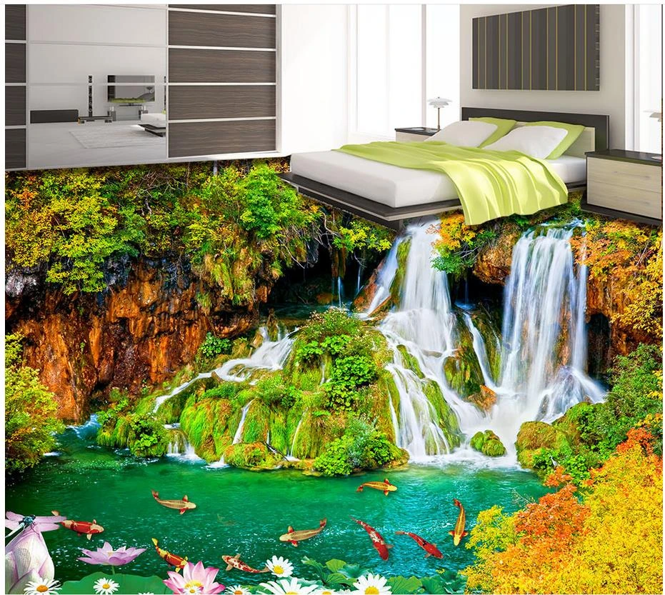 Carta Da Parati 3d Murales Per Pavimenti 3d Cascata Per Esterni In Pvc Che Scorre Nove Pesci Lotus 3d Decorazione Per La Casa Floor Mural 3d Floor Murals3d Wallpaper Aliexpress