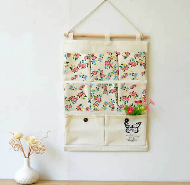 Free Shipping Flower Design Storage Holder With 8pocket Letter Flower Design Storage Holder With 8pocket Letter Wall Hanger Bag Fabric Key