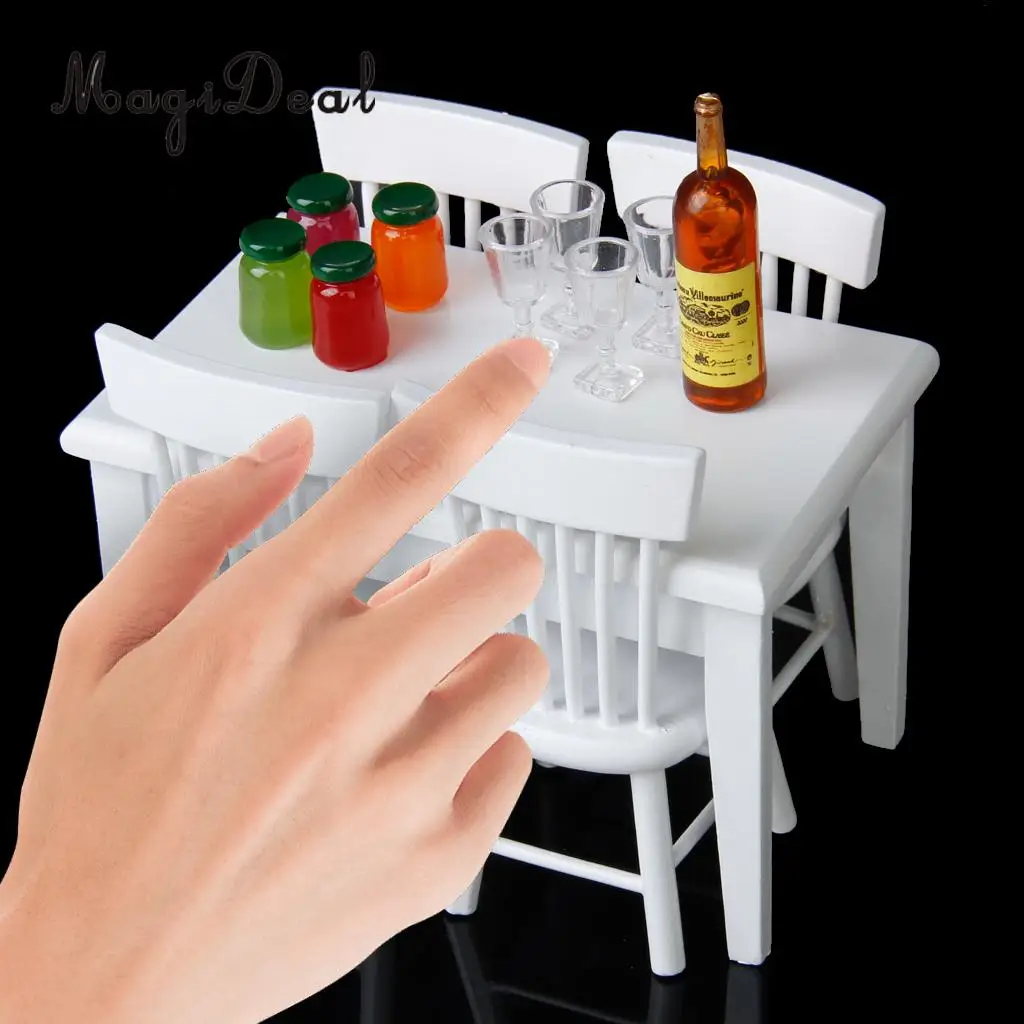 MagiDeal 5Pcs Dining Table Chair Model Set for 1:12 Dollhouse Miniature Furniture Decor Children Pretend Play Toys 2Colors