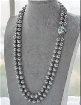 

free shipping DOUBLE STRANDS 9-10MM GENUINE SOUTH SEA GRAY PEARL NECKLACE 20 INCH r