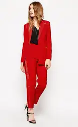 Комплект из двух предметов Красный формальный брючный костюм тонкий равномерный дизайн женские деловые костюмы блейзер для работы
