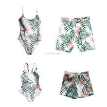 Одинаковые летние бикини в богемном стиле с тропическими листьями и цветочным принтом; купальный костюм для мамы, папы, девочек и мальчиков; шорты с оборками в стиле пэчворк; пляжная одежда