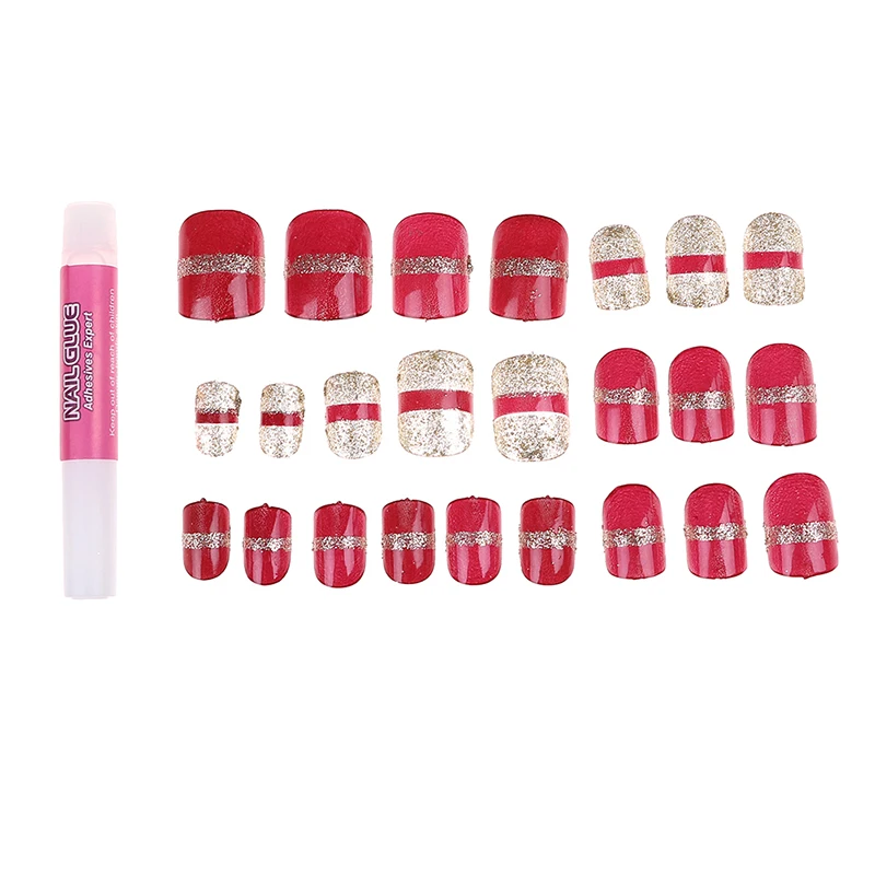 24pcs Square head Matte Fake Nails Wine red false nails brown short paragraph Green with glue | Красота и здоровье