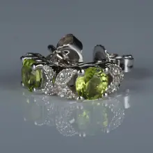 Твердая 14 k белое золото 4 мм круглая натуральная Перидот шпилька с алмазами серьги листья