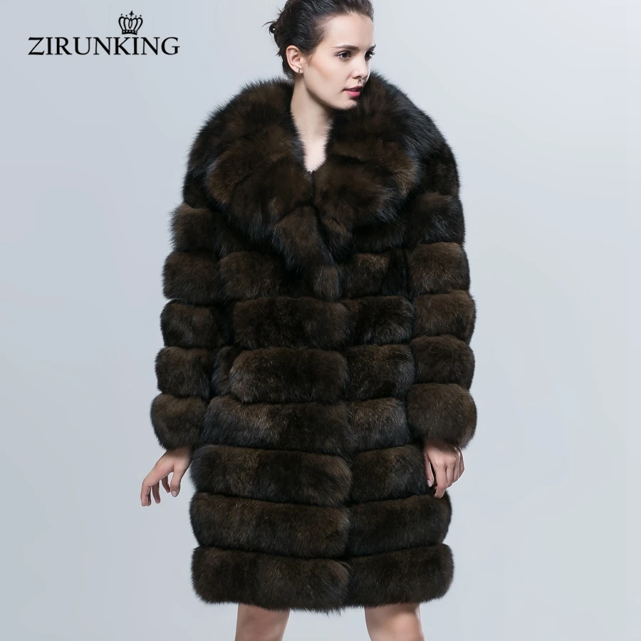 

ZIRUNKING Women Real Fox Fur Coat Thick Fashion Turn-down Collar Winter Warm Women Outerwear Female Detachable Clothes ZC1604