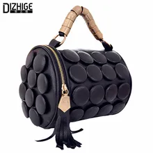 2016 de Lujo Del Verano Botón Tasel Mujeres Hombro Mini Bolsos Famosos de la Marca de La Pu Cartera de Cuero Hombre Bolso Del Cubo Bolsos De Mano