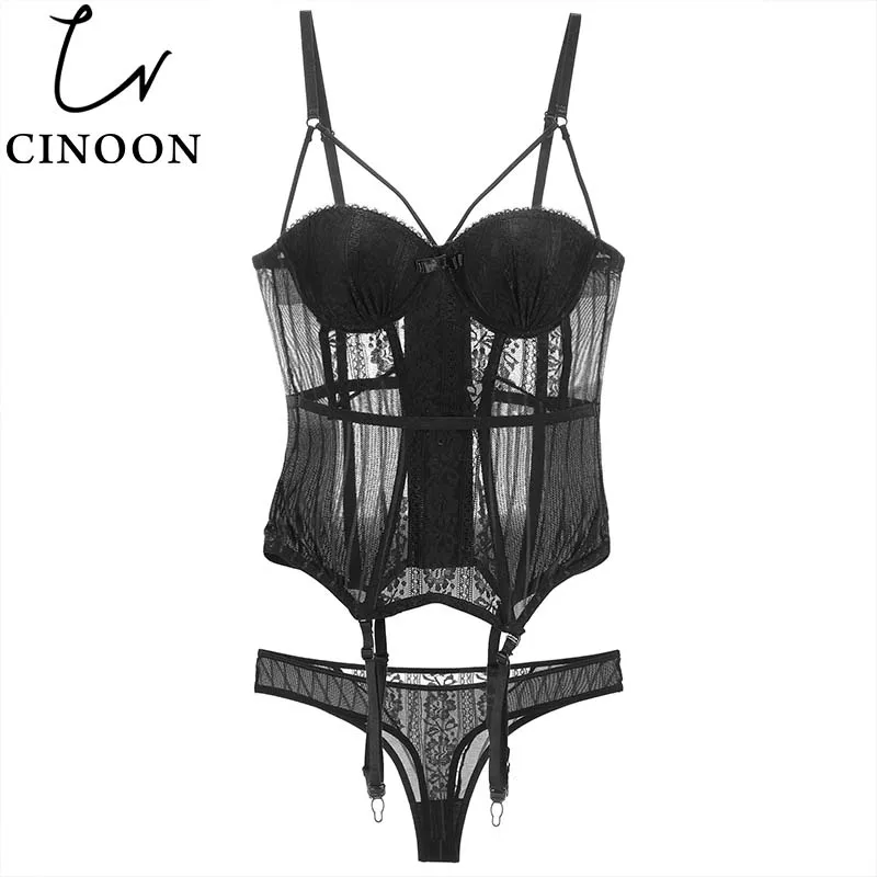 Sexy Bustier with cup Girdle Set with Straps Belt Breathable Fabric High Elasticity Lingerie black white underwear
