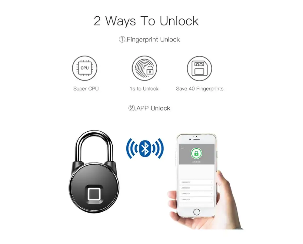  Portable bluetooth Lock Smart Padlock Keyless Fingerprint Lock Anti-Theft Security Door Padlocks fo