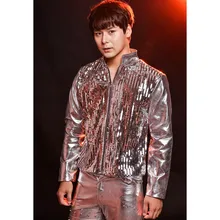 S-6XL! модная мужская одежда Серебряная блестка мотоциклетная кожаная одежда барабанная стойка мужской костюм певица одежда