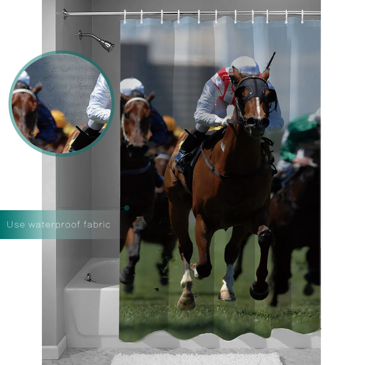 OURHouse سباق الرياضة الحصان سباق دش الستار الحمام النسيج أطقم حمام أطفال فريد الفتيات فندق القماش خواتم لطيف