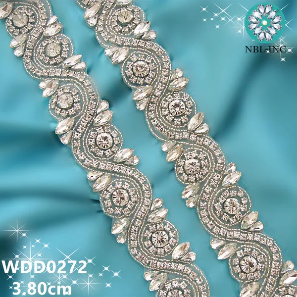 1 Yard Silver Wedding Bridal Belt Crystal Rhinestone Applique Beaded Trim Dress