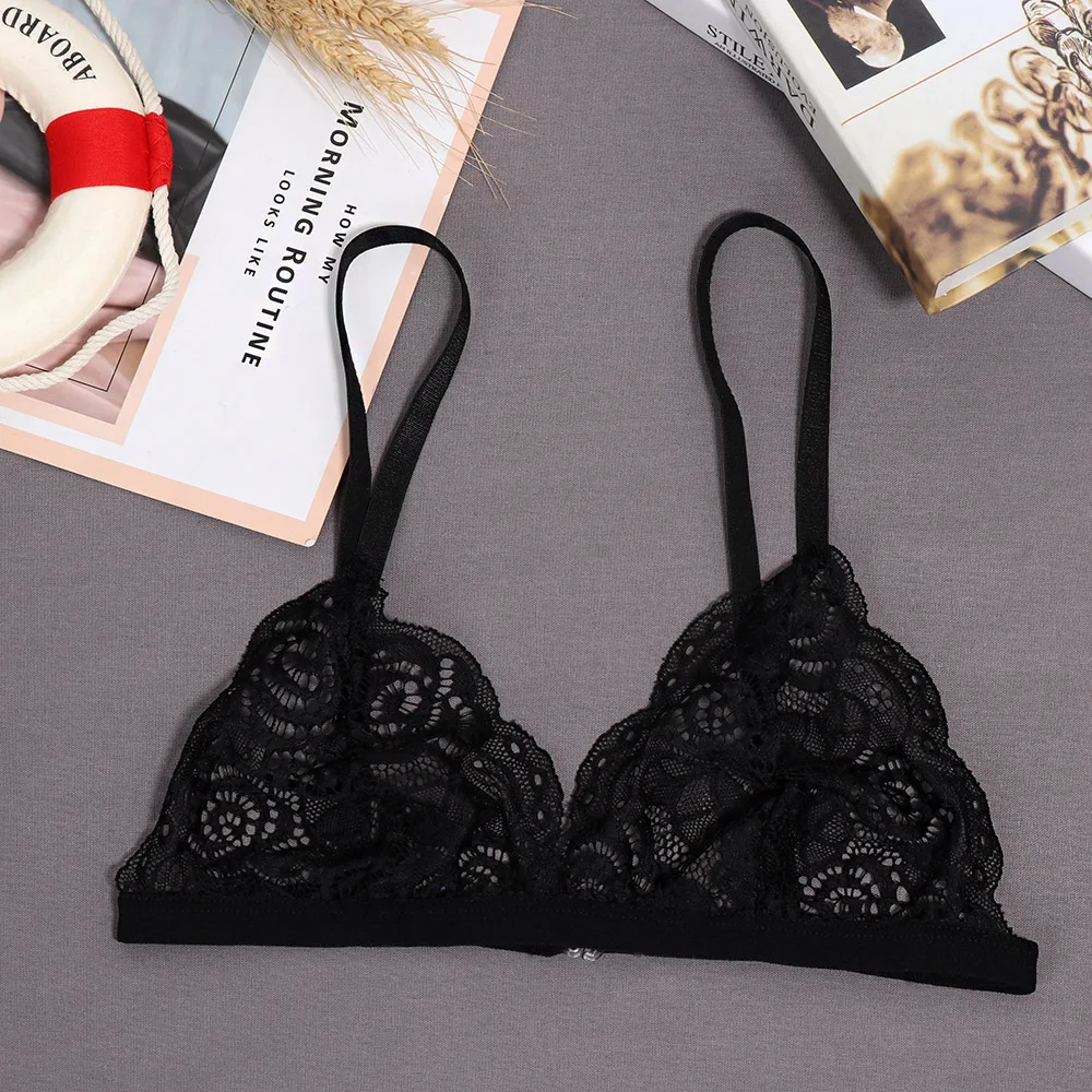 

Women Strappy Sexy Lingerie Bra Floral Sheer Lace Thin Bralette Padded Bra Crop Top Summer Lace Vest Sleepwear Bra