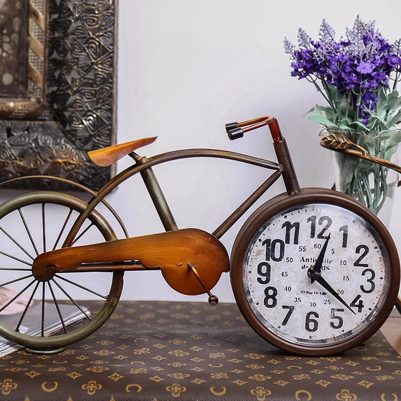 Простой будильник для дома творческая личность металлический велосипед Европейский ретро тишина часы бытовой круглый стол цифровой