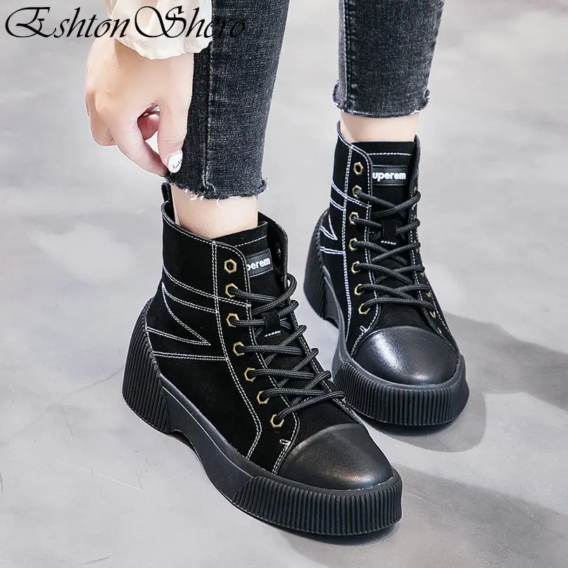EshtonShero/зимние женские белые туфли на плоской подошве из кожи и PU искусственной с