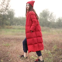 KMETRAM зимняя куртка-пуховик на 90% белом утином пуху, женское плотное теплое пальто с капюшоном, женские свободные винтажные Длинные парки, Casaco Feminino MY583