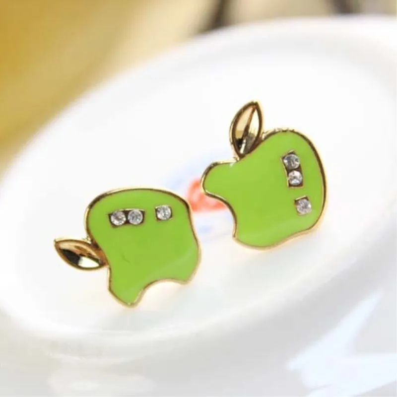 

Cute Crystal Drip Oil Apple Stud Earrings For Women Girls Nice Gift Fashion Ear Jewelry Boucle d'oreilles Femmes Bijoux Brincos