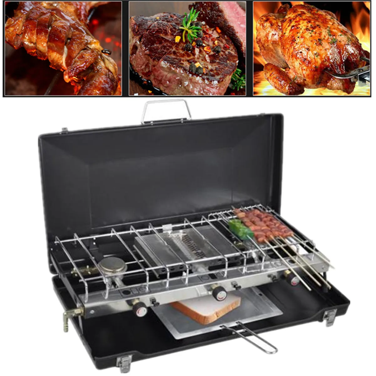 

Portable Tabletop Dual Burner Heater BBQ Gas Stove Grill Cooker Outdoor Camping Cold Rolled Sheet Stainless Steel Easy Safe