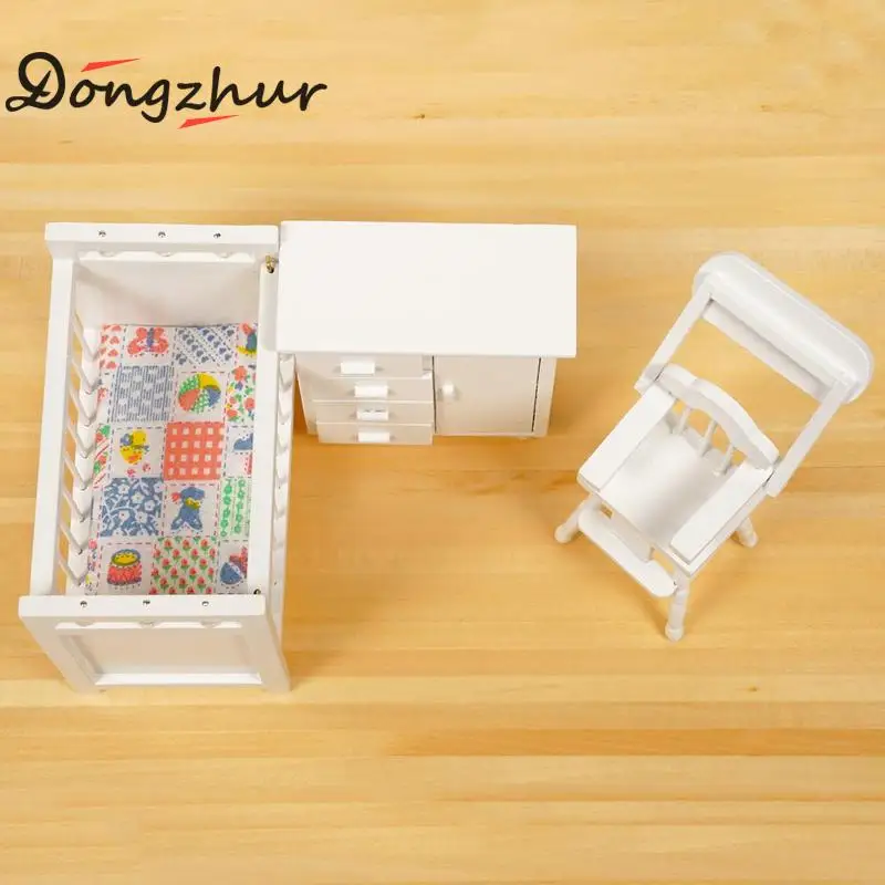 Dongzhur 3pcs/set Bedroom Furniture Wooden Crib Bed Baby Chair Cabinet 1:12 Scale Dollhouse Mini Kids DIY Doll House WWP6562 Dongzhur 3pcs/set Bedroom Furniture Wooden Crib Bed Baby Chair Cabinet 1:12 Scale Dollhouse Mini Kids DIY Doll House WWP6562