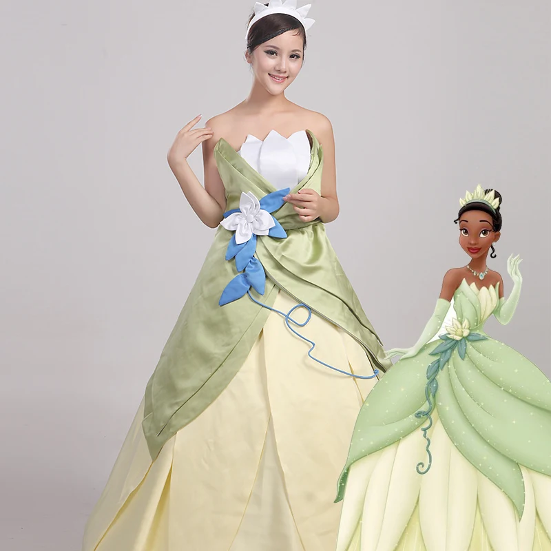 Wonder woman cosplay The Princess and the Frog costume adult princess tiana dress for Halloween costume long green Party dress (1)