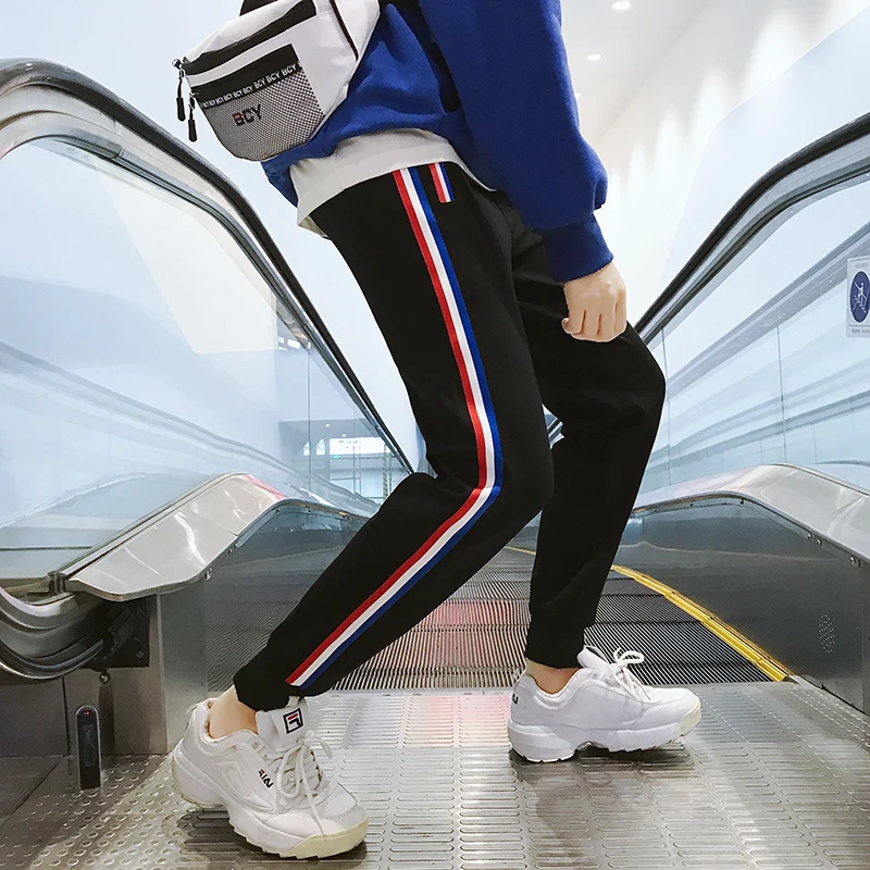 Fashion Casual Men's Pants Pants Spring And Autumn New M-4XL Color Pants Side Loose Nine Pants Black Personality Youth Popular