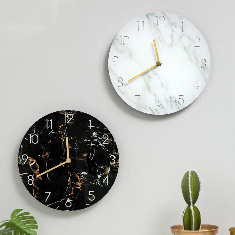 

Nordic Style Restaurant Marble Grain Wall Clock UV Board Simple Hanging Clock Coffee Shop Modern Art Clock Ornaments