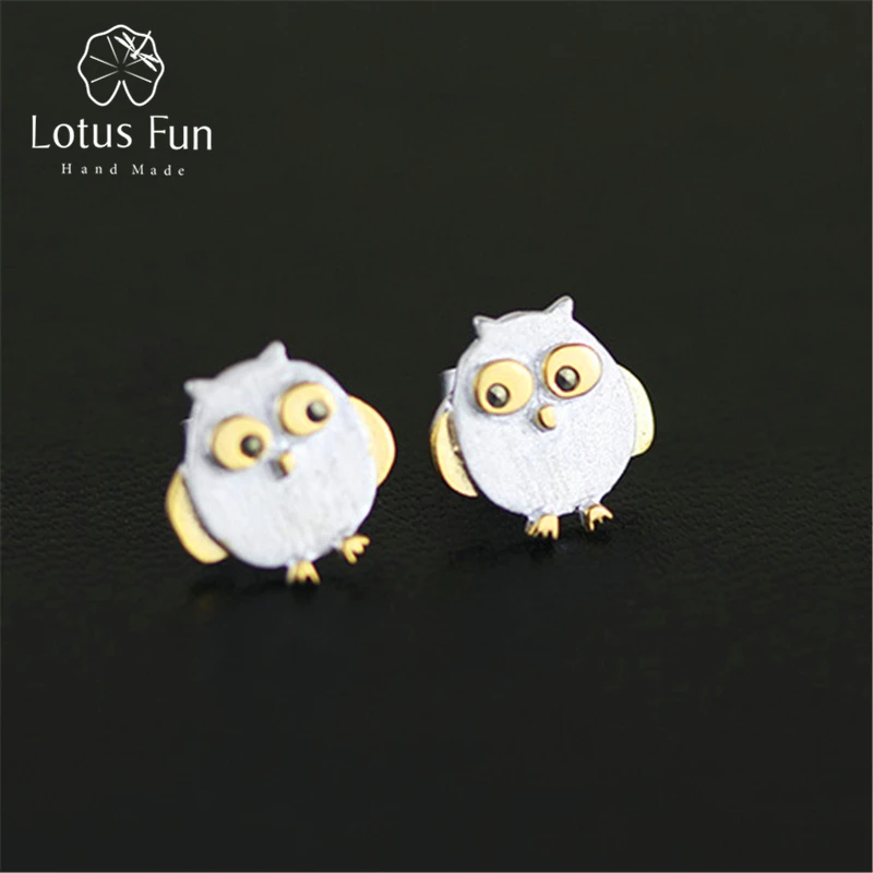 

Lotus Fun Real 925 Sterling Silver Natural Creative Handmade Designer Fine Jewelry Ctue Owl Stud Earrings for Women Brincos