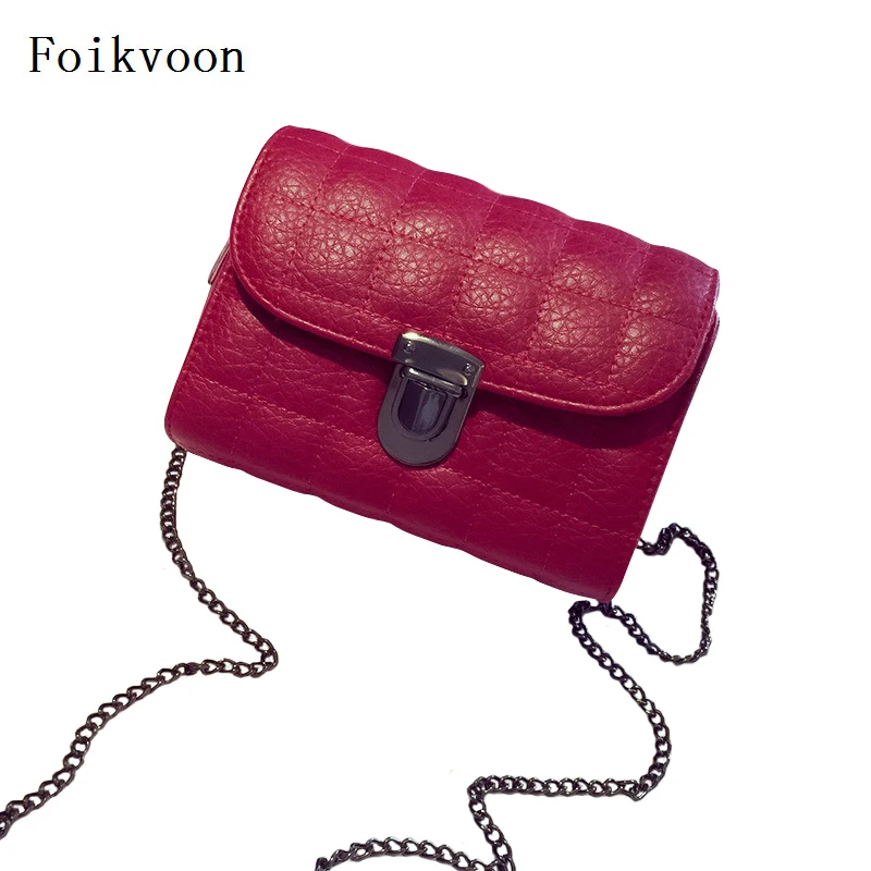 

Foikvoon Woman Lock Buckle Bags Retro PU Leather Female Small Shoulder Bags Chain Spiraea Ladies Crossbody Bag Fashion