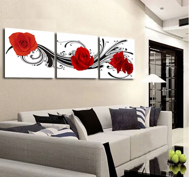 Modern Decorative Pictures 3 Panel Canvas Wall Art Painting Red Rose ... Modern Decorative Pictures 3 Panel Canvas Wall Art Painting Red Rose ...