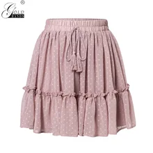 Золотые стрелки Повседневная горошек кружевной Цветочный рисунок юбка для пляжа с оборкой летняя розовая юбка Женская высокая талия плиссированная короткая юбка