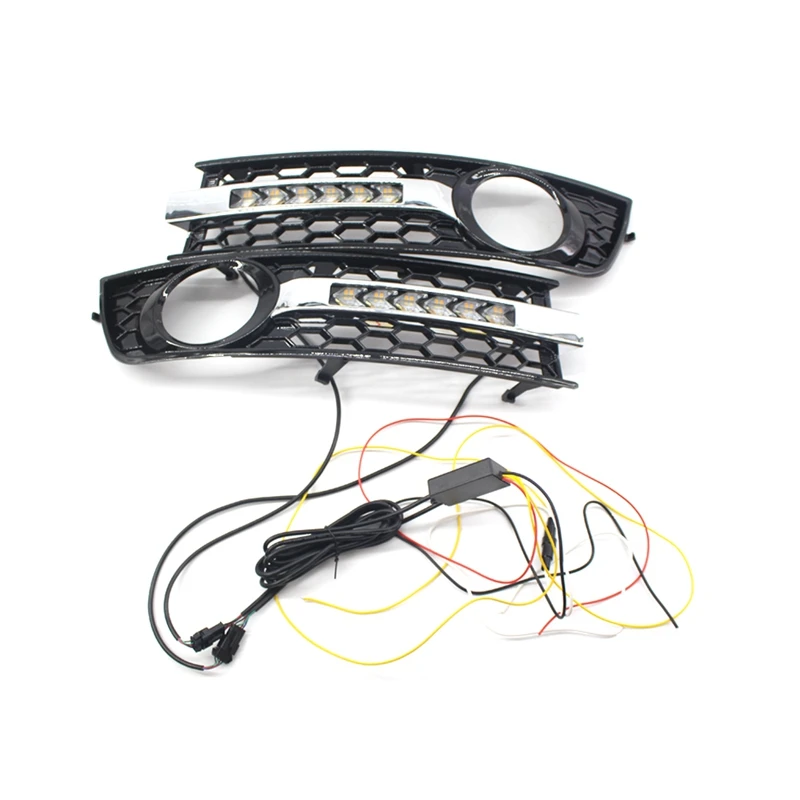  Front Bumper Fog Light Grill Grille Cover With Flowing Led Turn Signal Lamp Drl For Audi A4 B6 01-0 - 4000016745559