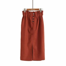 2017 Winter New Women Fashion Vintage Pure Color Woolen Skirt Female Casual High Waist Split Step Skirt Girls Long Skirts Hot