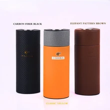COHIBA кожаный чехол для сигар Испания кедр выстроились трубки Мини Путешествия Humidor коробка с длинным гигрометром увлажнителя