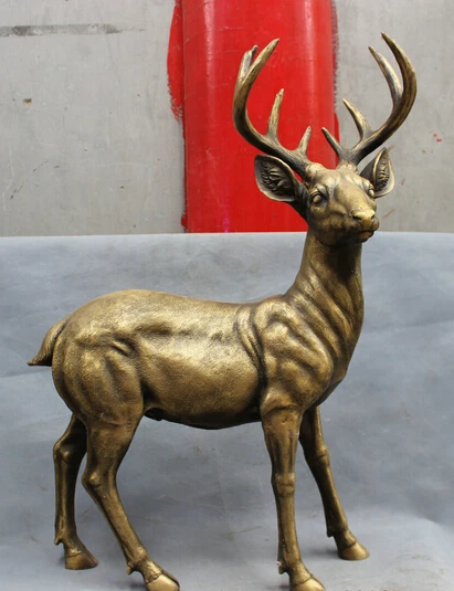 

wholesale factory 27" Lucky Chinese Bronze Folk Animals Decoration Wealth Running Deer Sika Statue