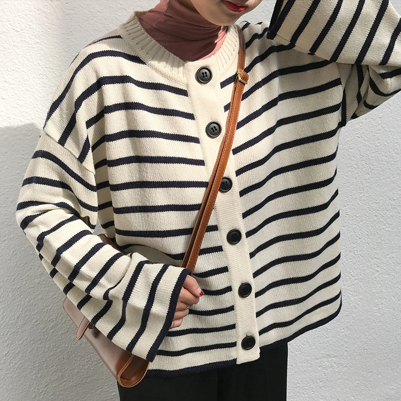 2019 New Spring Stripe Long Sleeve Knitted Cardigan