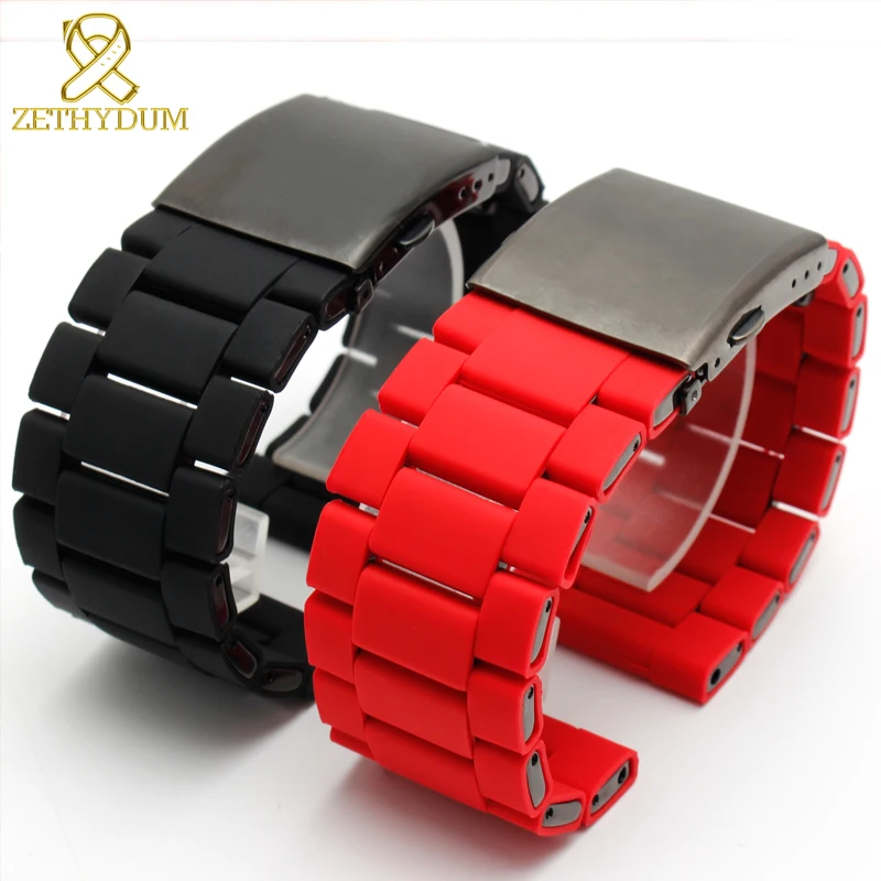 Waterproof silicone bracelet for diesel watch band 28mm DZ7396 DZ7370 DZ428 rubber and stainless steel watchband mens strap