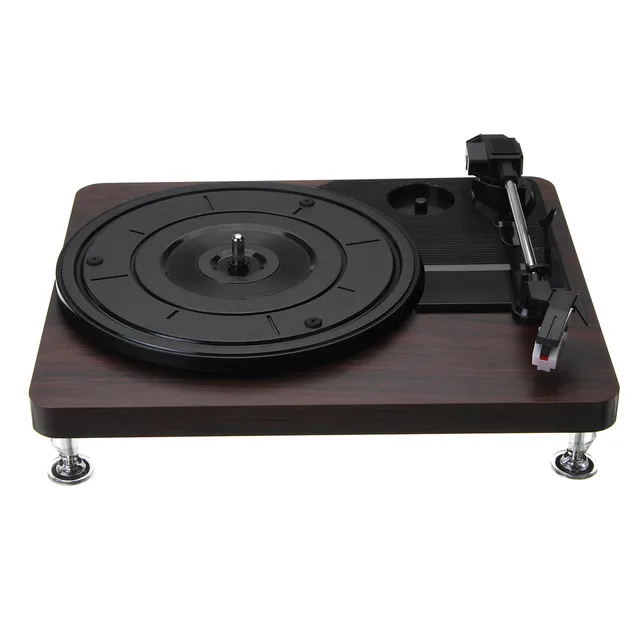 Record Player 33RPM Antique Gramophone Turntable Disc Vinyl Audio RCA R/L 3.5mm Output Out USB DC 5V Wood Color