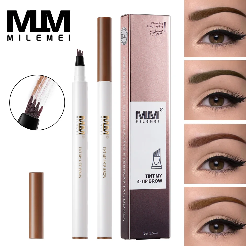 

MILEMEI Microblading Eyebrow Pencil Fine Sketch 4 Fork Tip Eyebrow Tattoo Pen Liquid Waterproof 4 Head Eye Brow Enhancer