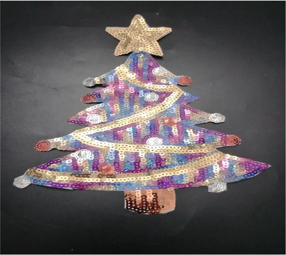 cartoon sequins big christmas trees patch sequined appliqued sew on sequined christmas trees
