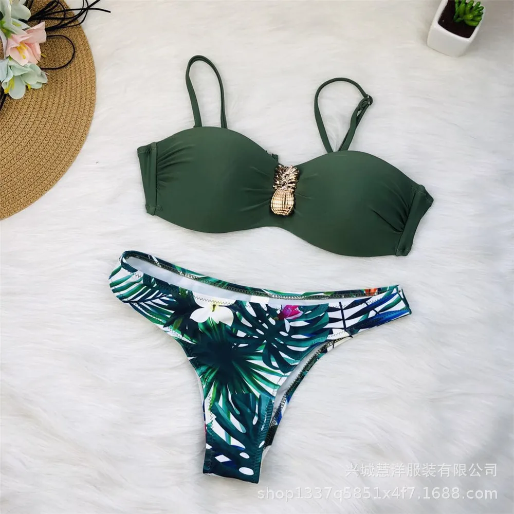 Bikinis Push up Sexy 2019 Neon Female Bikini Adjustable Thin Strap Top With Tropical Flounce Panty Women Swimwear 5 Color Style 10
