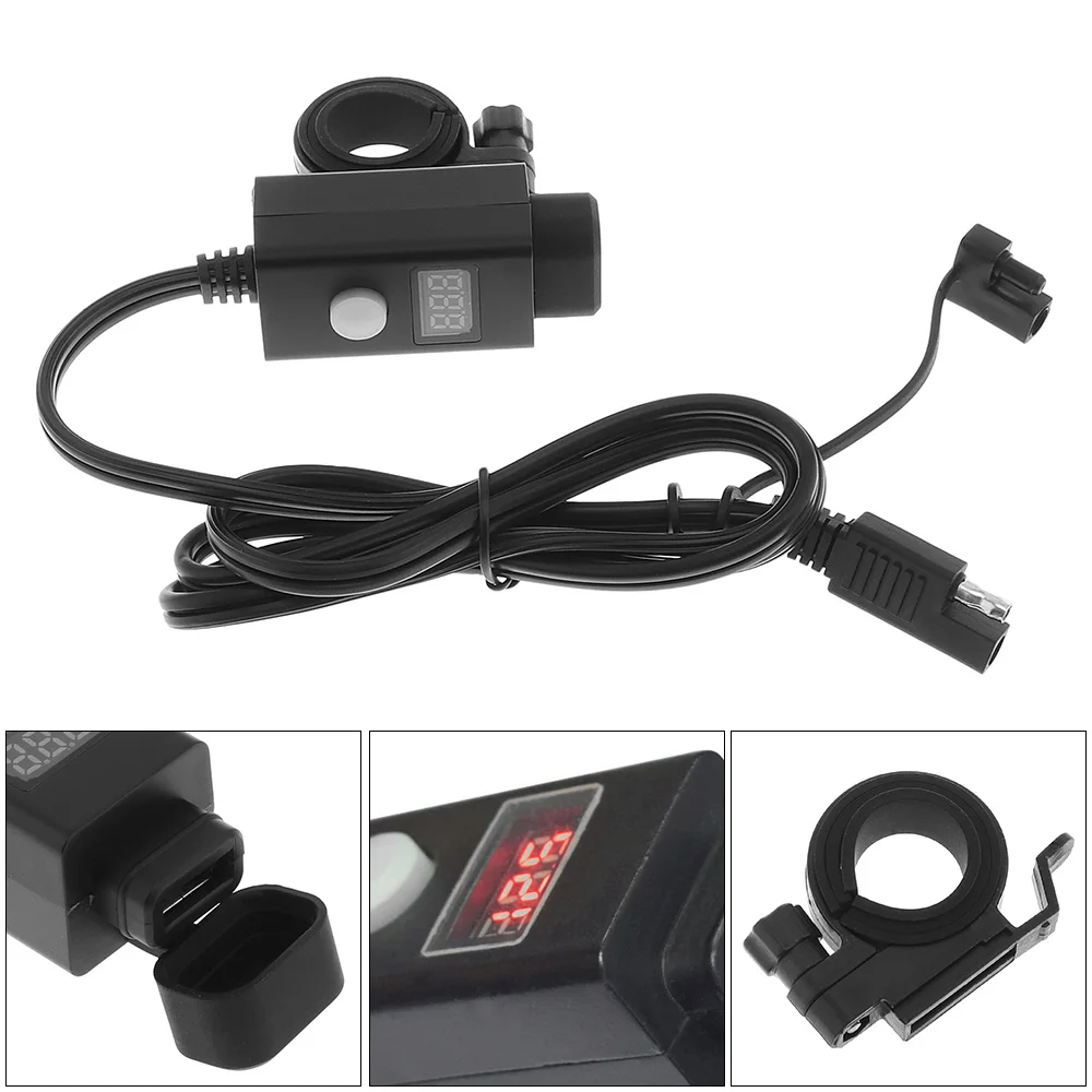 12 V-24 V DC 5 V 2.1A SAE USB ABS للماء دراجة نارية مهايئ شاحن الهاتف المحمول مع التبديل زر و الفولتميتر عرض