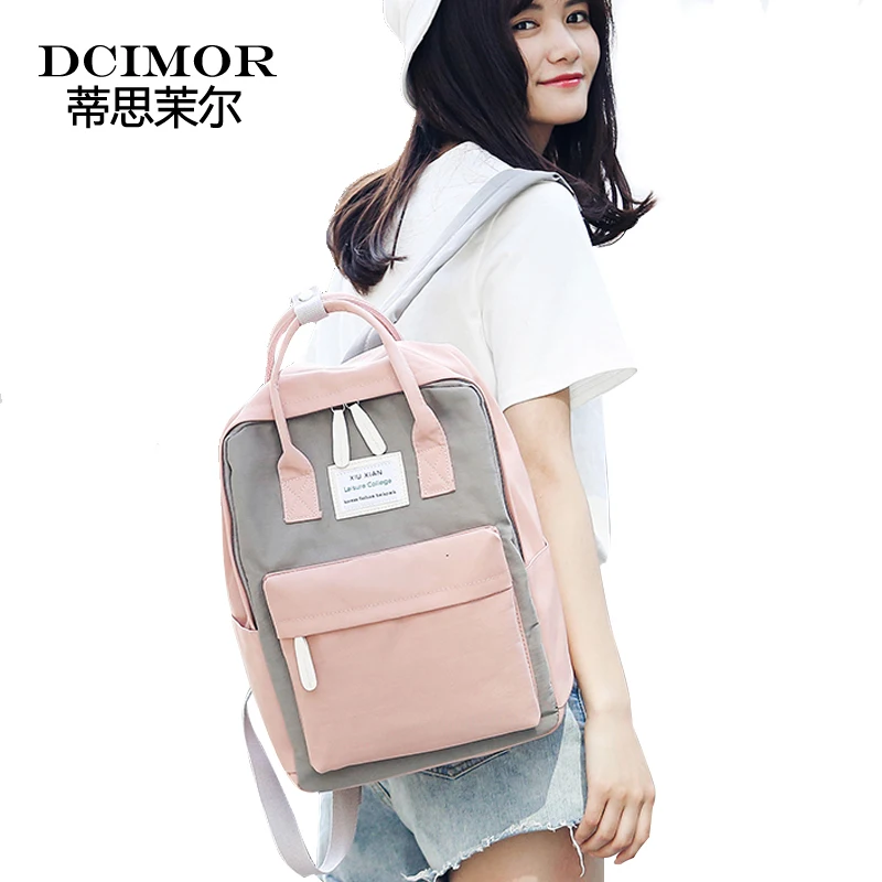 DCIMOR las mujeres Mochila impermeable lienzo Mochila para los adolescentes chica Mochila Preppy paneles mujer Mochila
