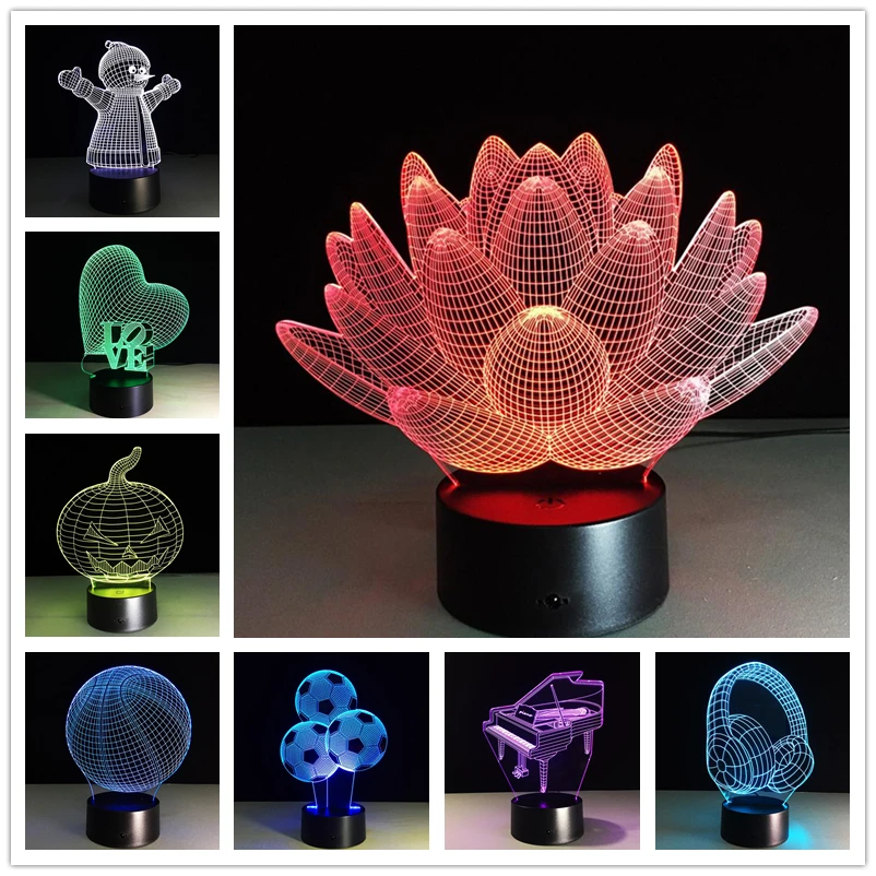 3D Visual Led Night Lights Touch USB Table Lampara Besides